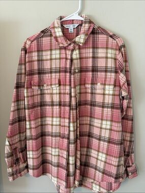Old Navy Pink and Brown Plaid Button-Down flannel shirt